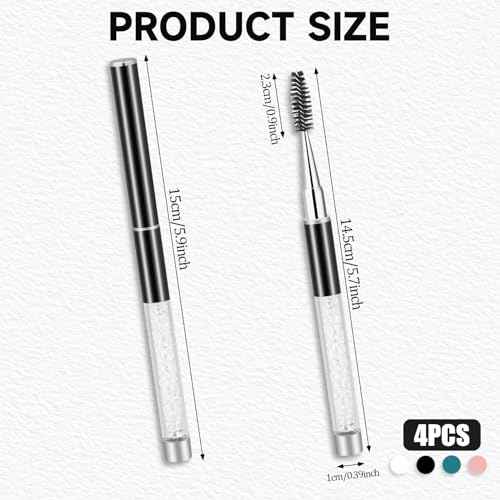 Spoolies Mascara Wands with Cap, 4 Pcs Portable Eye Lash Brush Wands Reusable Travel Eye Brow Brush Applicator Comb Makeup Tools for Eyelash Extensions Supplies, Make up Accessories for Women