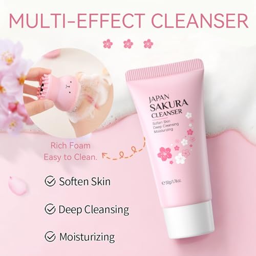 Sakura Skincare Set for Teen Girls - 5pc Travel Kit with Cleanser & Headband