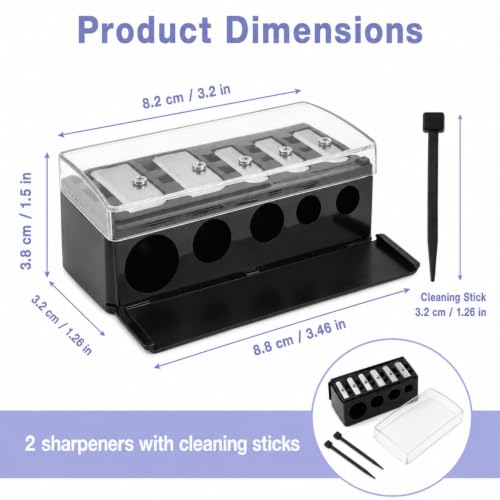 5-Hole Makeup Pencil Sharpener with Cap & Brush for Eyeliner, 2-Pack