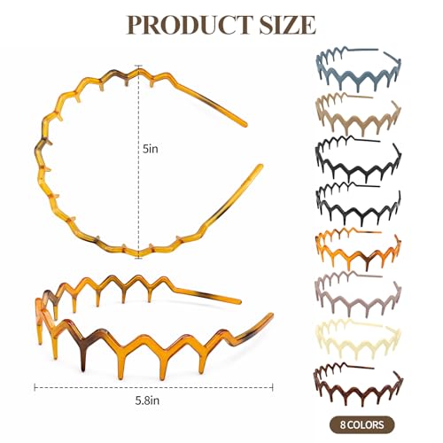 8-Pack Zigzag Headbands with Teeth for Women & Men