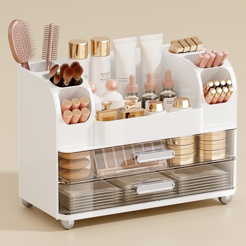 UFORU Makeup Organizer with 2 Drawers & Brush Holders