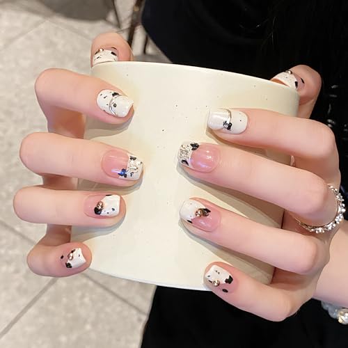 Press On Nails, Wedding False Nails,Reusable Nail Stickers, Artificial Glossy Fake Nails, Press on Fake Nails for Women/Girls(X-SMALL, Icy Eggshell)