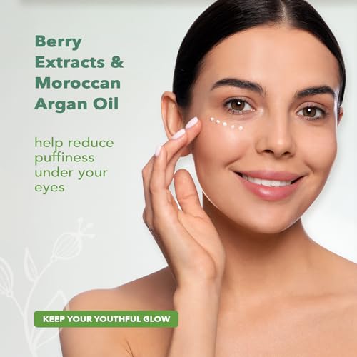 Nourish Organic Eye Treatment, Bilberry & Arctic Berries ? Age Defense Under Eye Cream with Vitamin C + Washable Cotton Round