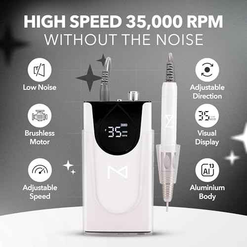 M Max - Nail Drill Professional - 2-in-1 Brushless Motor Nails Drill Machine - Electric, Cordless, Aluminium Alloy Casing, 35000 RPM, HD Display - Perfect for Salon & Home Use (White)