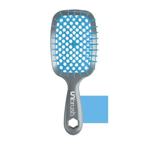 FHI Heat UNbrush Detangling Brush for Pain-Free Brushing on All Wet or Dry Hair Types — Durable DuoFlex Anti-Static Bristles, Lightweight Handle, Vented Hair Brush, Light Blue/Grey