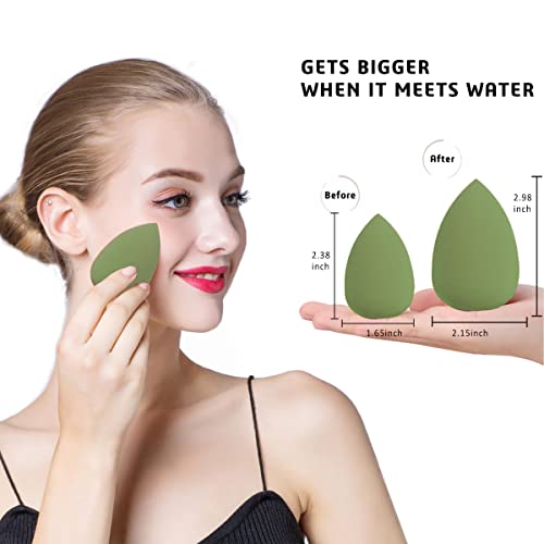 Leeshine Makeup Sponges Set 4 Pcs + Egg Case & Holder - Green, Pack of 5 for Flawless Face Makeup