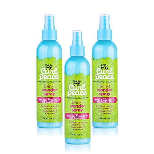 Just For Me Curl Peace 5-In-1 Wonder Spray (3 Pack) - Detangles, Nourishes, Heat-Protects, Reduces Frizz, Adds Shine, Contains Flaxseed, Avocado Oil, Castor Oil, No Animal Testing, 8 oz