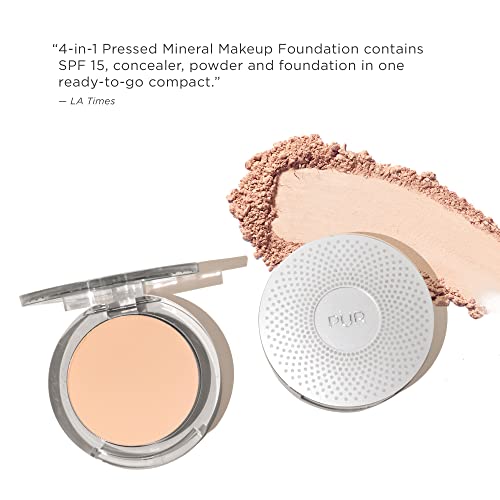 PUR Beauty 4-in-1 Pressed Mineral Makeup Powder Foundation with SPF 15 - Concealer & Finishing Compact Pressed Powder for Face - Buildable Medium to Full Coverage Foundation Powder (Deeper)