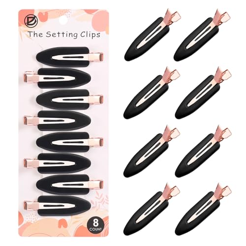 D 8 Pcs Hair Clips - No Crease Hair Clips - Flat Makeup Clips for Women and Girls - Creaseless Hair Clips for Hairstyling Bangs Salon Rose Gold Handle - Black