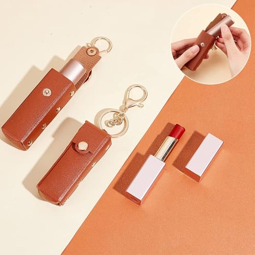 3-Pack Leather Lipstick Holder with Metal Hook Clip