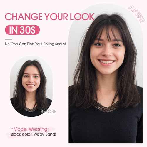 Hairro Human Hair Toppers with Wispy Bangs, 3D 360¡Æ Seamless Real Hair Toppers, Hand-Tied with 3.5"x4.7" T-shaped Base, Clip-In Hairpieces to Add Volume on Top, 11 Inch Dark Brown