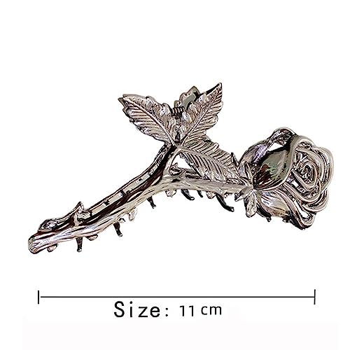 YKZFUI Rose Hair Claw Clips, 2Pcs Large Non-Slip Strong Metal Rose Flower Hair Clips for Women Thick or Thin Hair Decor