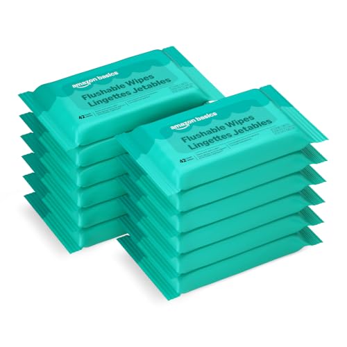 Amazon Basics Flushable Adult Wipes 42 Count Pack of 12, Fragrance-Free, Hypoallergenic