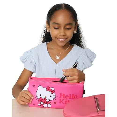 Hello Kitty Makeup Bag Official License, Pink Neoprene Zip Pouch for Travel, Cute Pencil Pouch and Pencil Bag