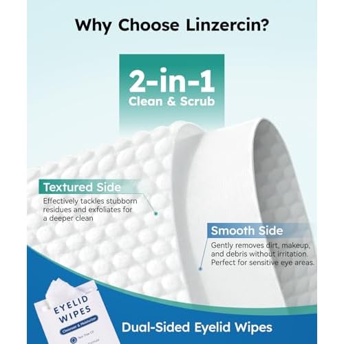 60-Count Eyelid Cleansing Wipes for Dry Eye & Blepharitis, tea tree oil Pre-Moistened Hypoallergenic EyeWipes for Sensitive Itchy Eyes, Individually Wrapped Eyelid Wipes Travel Essentials