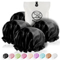 WhaleLife Shower Cap 4-Pack - Double-Layer Waterproof Satin-Lined