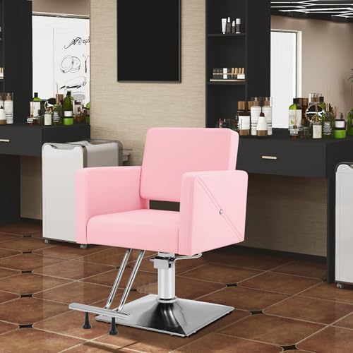 Barber Salon Chair with Hydraulic Lift, Pink Styling Chair