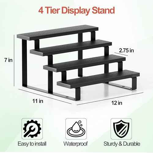 Cologne Organizer for Men, 12 Inch Wood Cologne Stand 4 Tier Perfume Organizer for Dresser, Versatile Step Display Stand Shelf for Fragrance, Skincare, Figurine, Dessert, 1 Set Black