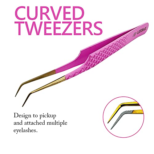 2 Pcs Pink Stainless Steel Tweezers for Eyelash Extensions, Eyelash Extension Tweezers Set, Volume Tweezers, Lash Extension Precision Tweezers, Extension tweezers.