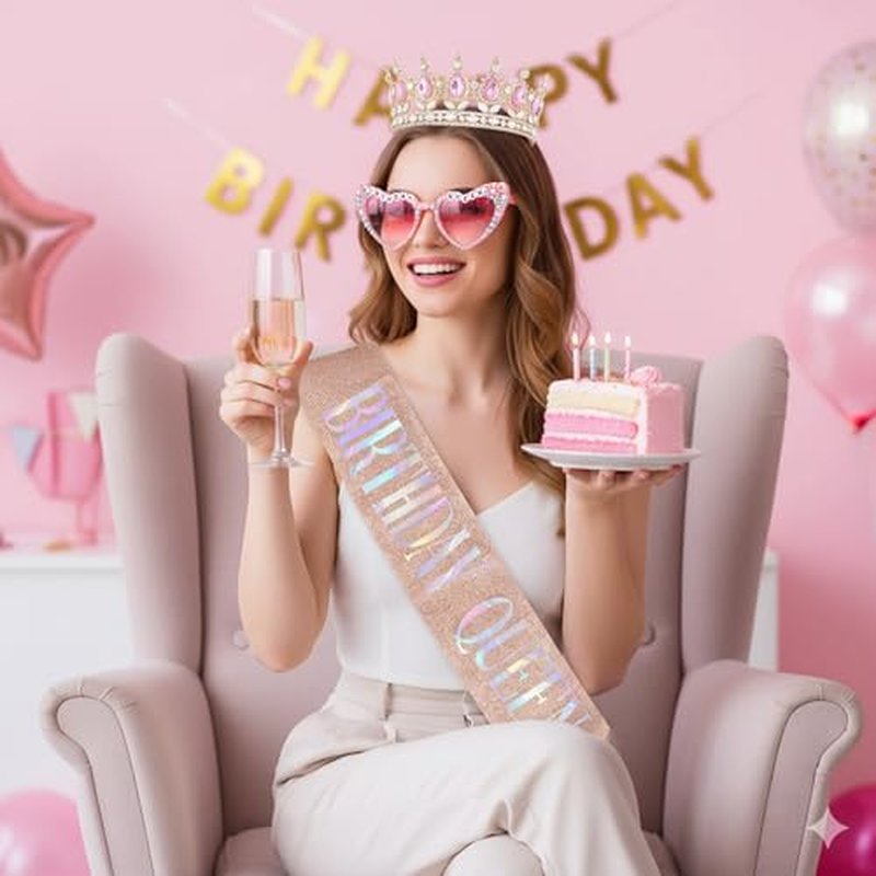 Birthday Decorations Set for Women - Sash, Crown & Sunglasses