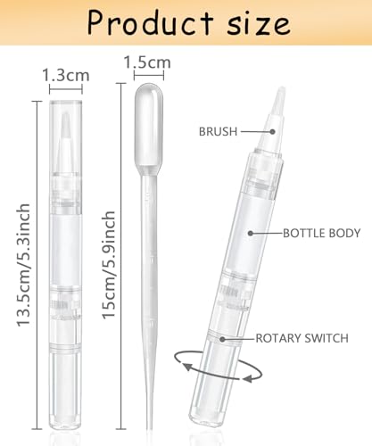 3ml Empty Cuticle Oil Pens with Brush Tip (6 Pack) - Clear Twist Applicators