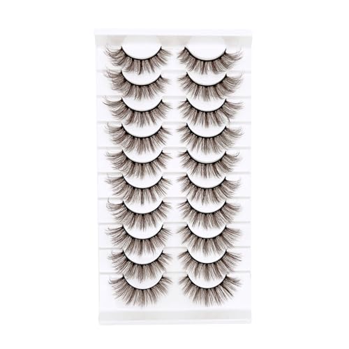 Brown Eyelashes Natural Look Dark Brown False Lashes Wispy Faux Mink Lashes Fluffy Fake Lashes 3D Strip Evelashes Pack 10 Pairs(MQ607)