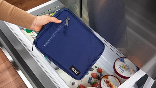 PackIt Freezable Classic Lunch Box, True Blue, Built with EcoFreeze® Technology, Collapsible, Reusable, Zip Closure With Front Pocket and Buckle Handle, For Work Lunches and Fresh Lunch On the Go