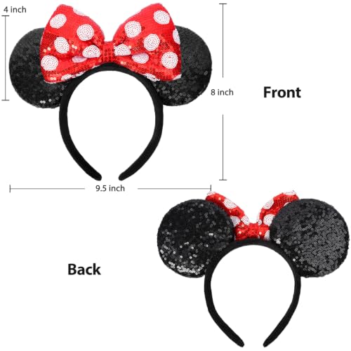 UNSPAZ Red White Dot Sequin Mouse Ears Headband for Women Girls Boys - Cosplay & Party Accessories