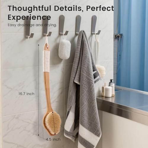 Bamboo Back Scrubber 17in Curved Handle with Boar Bristles