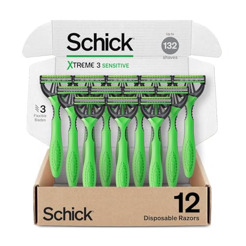 Schick Xtreme 3 Sensitive Disposable Razors for Men - Green, 12 Pack