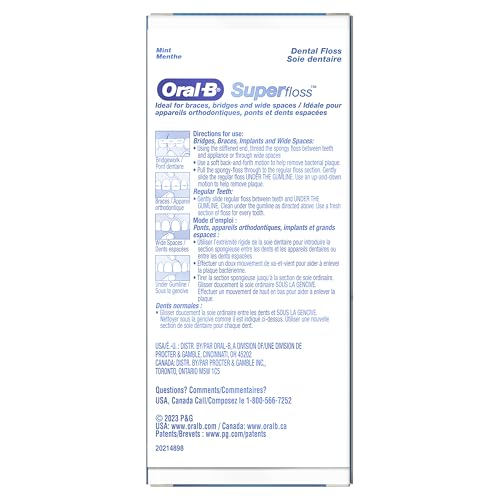 Oral-B Super Floss Pre-Cut Strands, 100 Count for Braces & Bridges