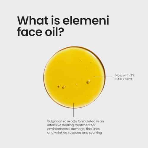 elemeni Radiance Face Oil Dry Complexion, 0.5 fl oz, Rosehip Seed Oil Refines Fine Lines & Wrinkles, Natural Source Retinoic Acid, Absorbs Easily, Bulgarian Rose & Neroli, Organic, Anti-Aging, Vegan