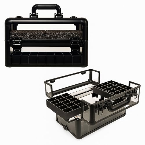 Professional Makeup & Nail Tech Organizer ? Clear Acrylic Case, Holds 94 Bottles, Slide-Out Trays, Lockable Latches ? Portable Storage for Brushes, Polish, Tools & Cosmetics ? Compact & Travel-Ready