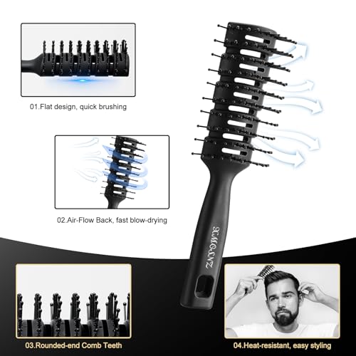 8pcs Hair Comb for Men Curly Hair Brush, Quiff Roller Brush for Adding Volume, Vent Brush Texture Comb Men Styling Comb Wide Tooth Design for Unique Styles at Salon or Home