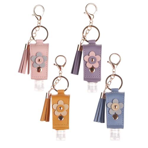 Shuielai 4pc Refillable Hand Sanitizer Keychain Holder with Extrusion Port - Clip on Bag or Key
