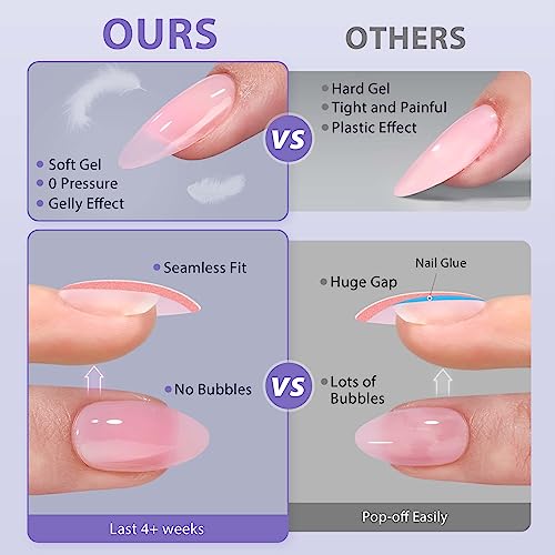 BTArtbox 160pcs Almond Plastic False Nails - Extra Short, 16 Sizes, 4-Week Wear