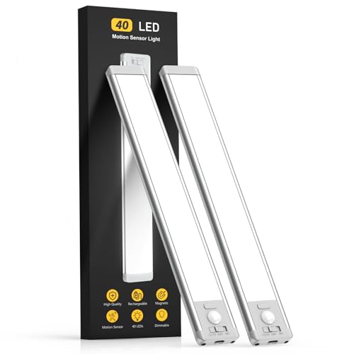 MCGOR 10in Under Cabinet Light 2-Pack White - 5-Level Dimmable, USB-C Rechargeable Motion Sensor