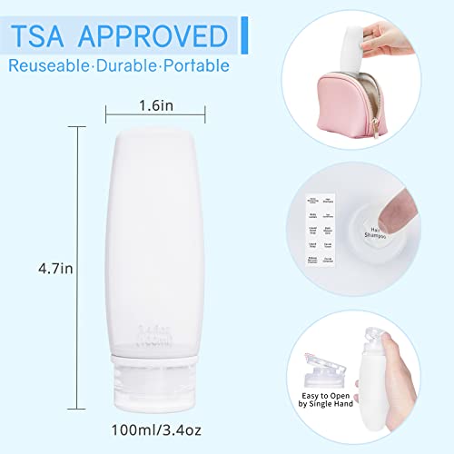 TSA Approved Silicone Travel Bottles 3.4oz - 4 Pack Leak Proof