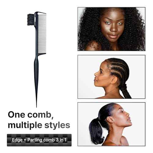 RED by Kiss Carbon Fiber Edge Brush + Parting Comb, 3 in 1 Styling Tool, High Heat Resistance, 100% Boar Bristles Hairbrush & Sectioning Tail, Comfort Grip for All Hair Types (Rat Tail)