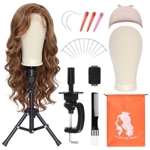 22 Inch Canvas Wig Head with Adjustable Tripod Stand