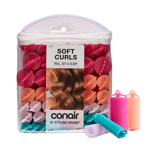 Conair Heatless Curlers Set of 48 Assorted Foam Rollers for Overnight Styling