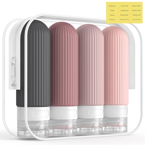 TSA Approved 3oz Travel Bottles, Leak-Proof Silicone Toiletries Set (4-Pack)
