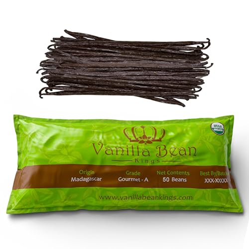 Madagascar Organic Vanilla Beans 50 Count - Grade A Whole Vanilla Pods for Baking & Extracts