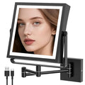 Wall Mounted Lighted Makeup Mirror, Rechargeable Double-Sided 1X/10X Magnifying Mirror with Light, Touch Dimmable 3 Color Lights, 360¡Æ Rotation Extendable Arm (Matte Black)