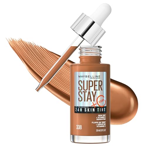 Maybelline Super Stay Up to 24HR Skin Tint, Radiant Light-to-Medium Coverage Foundation, Makeup Infused With Vitamin C, 338, 1 Count