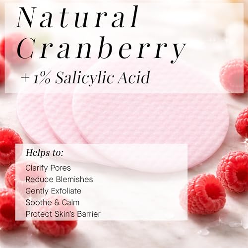 ARCONA Raspberry Clarifying Pads - Raspberry Extract, Witch Hazel, Salicylic Acid + Tea Tree Extracts Cleanse, Clarify + Protect Skin - 45 Pads, Made in The USA