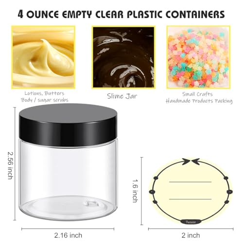 36 Pack 4 OZ Plastic Jars with Lids, BPA Free, Reusable Refillable Empty Round Clear 4oz Containers with Lids for Cosmetics, Travel, Samples, Beads, Slime, Spice, Small Items Storage