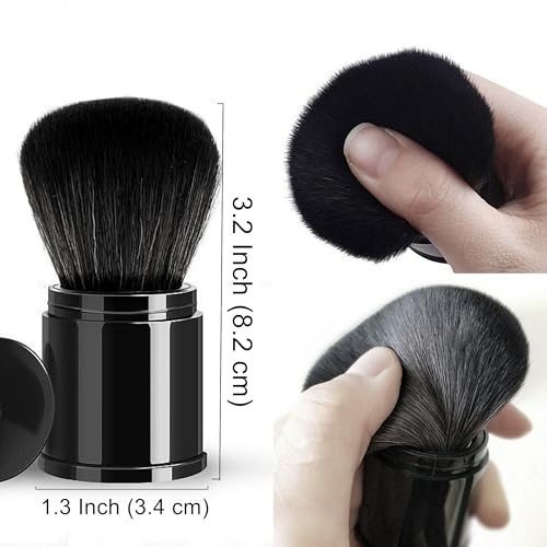 Retractable Kabuki Makeup Brush - Premium Goat Hairs Blush Brushes Great for Blending Liquid, Cream, Mineral Cosmetics or Translucent Powder (Black - Goat Hairs)