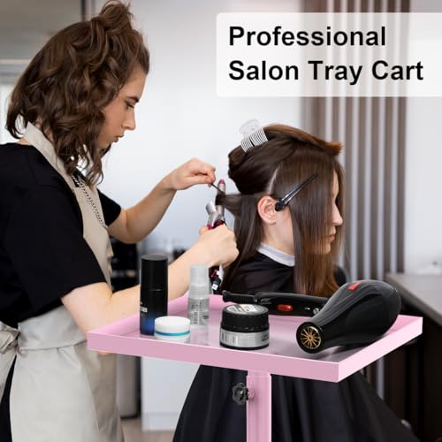 Adjustable Salon Tray Cart with Wheels - Pink Rolling Storage