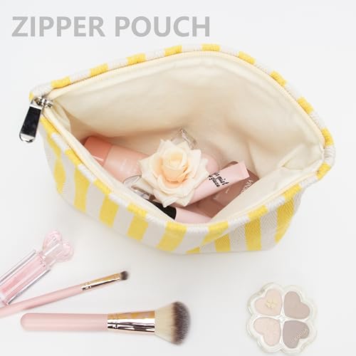 Slim Flat Makeup Bag for Women - Canvas-Lined Cosmetic Pouch